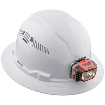 Klein Tools 60407 Hard Hat with Light, Vented Full Brim Style, Padded, Self-Wicking Odor-Resistant Sweatband, White