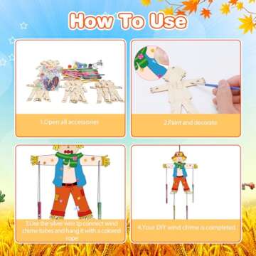 Fennoral 12 Pack Scarecrow Wind Chime Kit for Kids Make You Own Scarecrow Craft Kit DIY Arts and Crafts for Boys Girls Fall Art Activities Halloween Autumn Harvest Thanksgiving Decoration
