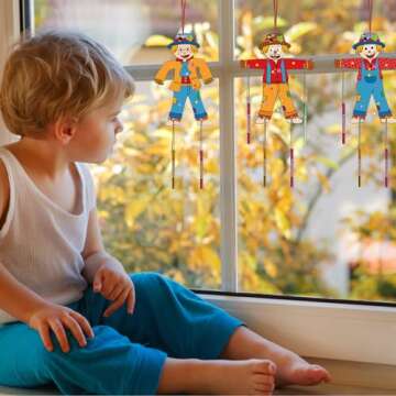 Fennoral 12 Pack Scarecrow Wind Chime Kit for Kids Make You Own Scarecrow Craft Kit DIY Arts and Crafts for Boys Girls Fall Art Activities Halloween Autumn Harvest Thanksgiving Decoration