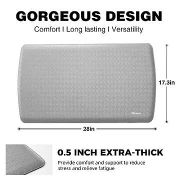 Matessenz Kitchen Floor Mat,1/2 Inch Thick Cushioned Kitchen Rugs,Comfort Anti Fatigue Mat,Nonskid Waterproof Standing Desk Mat for Office,Sink,Laundry(17.3X28'',Grey)
