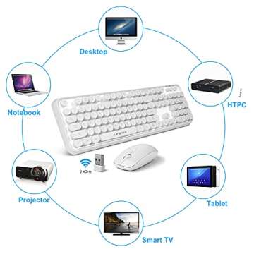 Wireless Keyboard Mouse Combo, 2.4GHz White Wireless Keyboard Typewriter, Letton Full Size Office Computer Retro Keyboard and Optical Cute Mouse with 3 DPI for Mac PC Desktop Laptop