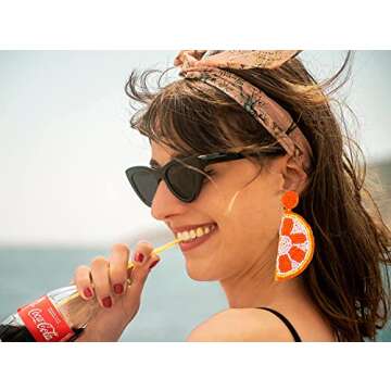 Beaded Dangle Earrings for Women Boho Cute Strawberry Watermelon Fruit Bead Drop Dangling Earrings H...