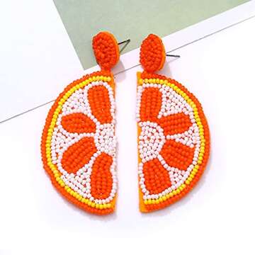 Beaded Dangle Earrings for Women Boho Cute Strawberry Watermelon Fruit Bead Drop Dangling Earrings Handmade Summer Beach Jewelry Gift for Women Girls