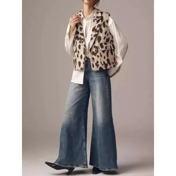 LifeShe Leopard Flannel Vest Women Casual Cheetah Sleeveless Blazer Winter Button Down Jacket with Pockets