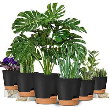 GARDIFE Plant Pots 8/7/6.5/6/5.5/5 Inch Self Watering Planters with Drainage Hole, Plastic Flower Po...