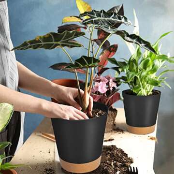GARDIFE Plant Pots 8/7/6.5/6/5.5/5 Inch Self Watering Planters with Drainage Hole, Plastic Flower Pots, Nursery Planting Pot for All House Plants, African Violet, Flowers, and Cactus,Black