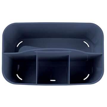 mDesign Small Plastic Shower/Bath Storage Organizer Caddy Tote with Handle for Dorm, Shelf, Cabinet - Hold Soap, Shampoo, Conditioner, Combs, Brushes, Lumiere Collection, Navy Blue