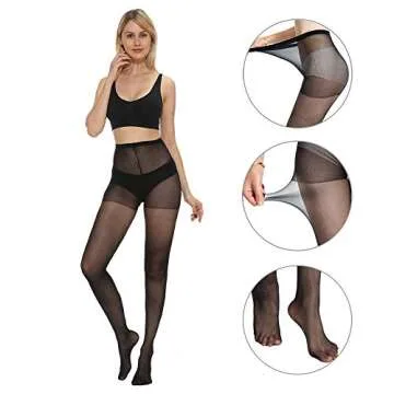 Elegant MANZI Pantyhose for Women - 20 Denier Sheer Tights (6 Pairs) in Black