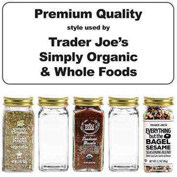 SpiceLuxe Premium Spice Jar Set -12 Square Glass 4 oz Spice Bottles, 72 Deluxe Labels, 12 Shaker Tops, Gold Steel Caps and No Clog Wide Spice Funnel