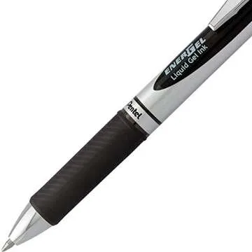 Pentel Energel 0.7 mm RTX Retractable Liquid Gel Pen - Pack of 10 Black Ink Metal Tip - Medium Line - Premium Energel Liquid Gel Ink Pens 0.7 mm - Great for Office, School & Home for Women & Men