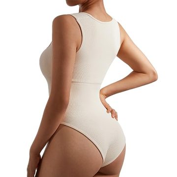 SUUKSESS Women's Ribbed Square Neck Bodysuit with Tummy Control