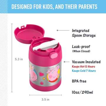 THERMOS FUNTAINER Insulated Food Jar, 10 Ounce, Kid Friendly Food Jar with Foldable Spoon, Peppa Pig
