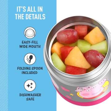 THERMOS FUNTAINER Insulated Food Jar, 10 Ounce, Kid Friendly Food Jar with Foldable Spoon, Peppa Pig