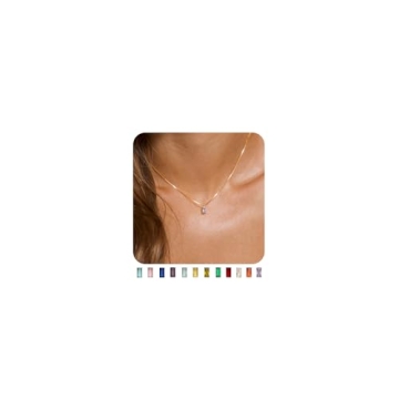 FUNEIA Diamond Necklaces for Women 14K Gold Plated Emerald Birthstone Necklace for Women Mothers Dai...