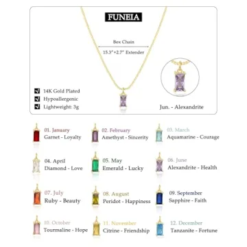 Exquisite FUNEIA 14K Gold Plated Birthstone Necklace