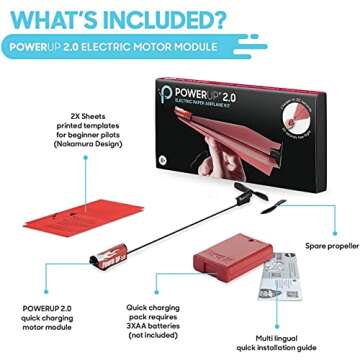 POWERUP 2.0 Paper Airplane Conversion Kit | Electric Motor for DIY Paper Planes | Fly Longer and Farther | Perfect for Kids & Adults | Ready to Use Aeroplane Engine Kits