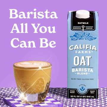 Califia Farms - Oat Barista Blend Oat Milk, 32 Oz, Dairy Free, Vegan, Plant Based, Gluten Free, Non GMO, Milk Frother, Coffee Creamer