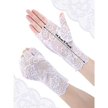 4 Pairs Women's Lace Gloves Fingerless Floral Lace Gloves Costume Wedding Prom Gloves for Tea Party Cosplay (Gray, White, Coffee, Skin Color)