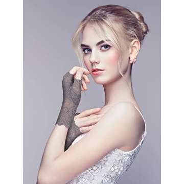 4 Pairs Women's Lace Gloves Fingerless Floral Lace Gloves Costume Wedding Prom Gloves for Tea Party Cosplay (Gray, White, Coffee, Skin Color)