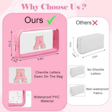 UIXIZQ Personalized Initial Letter Clear Makeup Bag,Preppy Small Nylon&PVC Cosmetic Zipper Bag with ...