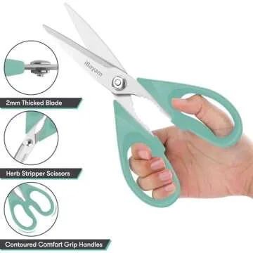 Kitchen Shears, iBayam Kitchen Scissors Heavy Duty Meat Scissors Poultry Shears, Dishwasher Safe Food Cooking Scissors All Purpose Stainless Steel Utility Scissors, 2-Pack (Aqua Sky)