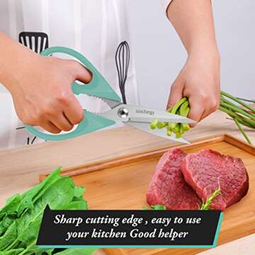 Kitchen Shears, iBayam Kitchen Scissors Heavy Duty Meat Scissors Poultry Shears, Dishwasher Safe Food Cooking Scissors All Purpose Stainless Steel Utility Scissors, 2-Pack (Aqua Sky)