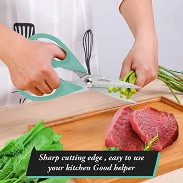 Kitchen Shears, iBayam Kitchen Scissors Heavy Duty Meat Scissors Poultry Shears, Dishwasher Safe Food Cooking Scissors All Purpose Stainless Steel Utility Scissors, 2-Pack (Aqua Sky)
