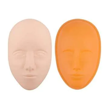 Healthcom 3 Pcs 5D Facial Tattoo Skin Practice Head Silicone Fake Facial Training Skin with 1 Support Base Eyebrow Eyeliner Lips Model Microblading Permanent Makeup for Beginners and Artists