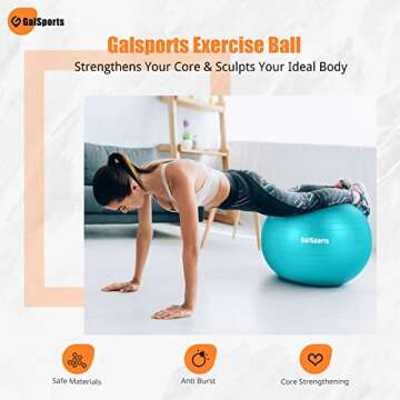 GalSports Exercise Ball (45cm-75cm), Yoga Ball Chair with Quick Pump, Stability Fitness Ball for Cor...