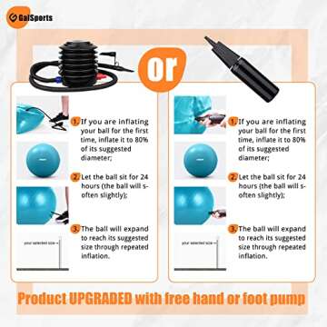 GalSports Exercise Ball (45cm-75cm), Yoga Ball Chair with Quick Pump, Stability Fitness Ball for Core Strength Training & Physical Therapy