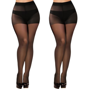 Buauty 2 Pairs Sheer Black Tights for Women -20D High Waist women's Pantyhose,Plus Size Nylon Stocki...