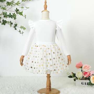 LYSMuch Kids Toddler Baby Girls Birthday Outfits Princess Vest Long Sleeve Shirt Mesh Bubble Tutu Skirt Set (C-White-Long, 6-7 Years)