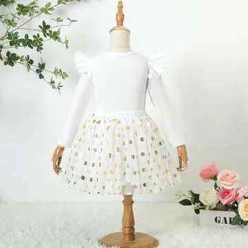 LYSMuch Kids Toddler Baby Girls Birthday Outfits Princess Vest Long Sleeve Shirt Mesh Bubble Tutu Skirt Set (C-White-Long, 6-7 Years)
