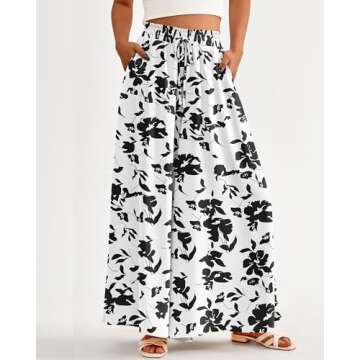 BTFBM Women Casual High Waist Wide Leg Pants Summer Floral Solid Long Palazzo Pants Lounge Beach Trousers with Pocket