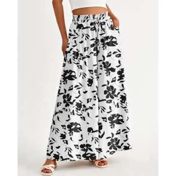 BTFBM Women Casual High Waist Wide Leg Pants Summer Floral Solid Long Palazzo Pants Lounge Beach Trousers with Pocket