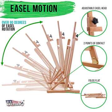 U.S. Art Supply Medium Tabletop Wooden H-Frame Studio Easel - Artists Adjustable Beechwood Painting and Display Easel, Holds Up To 27" Canvas, Portable Sturdy Table Desktop Holder Stand - Paint Sketch