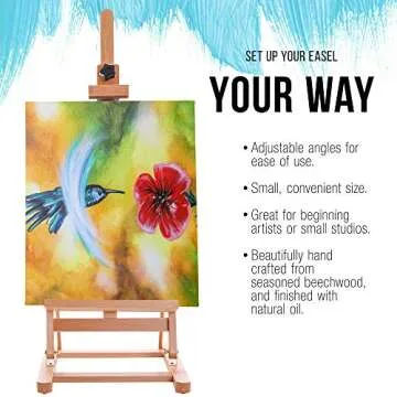U.S. Art Supply Medium Tabletop Wooden H-Frame Studio Easel - Artists Adjustable Beechwood Painting and Display Easel, Holds Up To 27" Canvas, Portable Sturdy Table Desktop Holder Stand - Paint Sketch