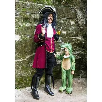 Adult Deluxe Captain Hook Costume Mens, Maroon Fancy Pirate Neverland Halloween Outfit