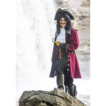 Adult Deluxe Captain Hook Costume Mens, Maroon Fancy Pirate Neverland Halloween Outfit