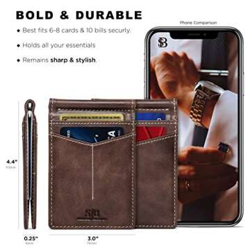 SERMAN BRANDS RFID Blocking Wallet Slim Bifold - Genuine Leather Minimalist Front Pocket Wallets for Men with Money Clip Gift (Morning Roast Rogue)