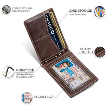 SERMAN BRANDS RFID Blocking Wallet Slim Bifold - Genuine Leather Minimalist Front Pocket Wallets for Men with Money Clip Gift (Morning Roast Rogue)