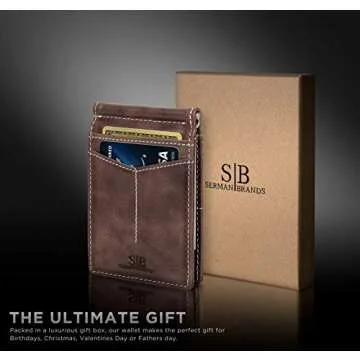 SERMAN BRANDS RFID Blocking Wallet Slim Bifold - Genuine Leather Minimalist Front Pocket Wallets for Men with Money Clip Gift (Morning Roast Rogue)