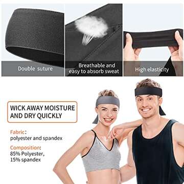 WILLBOND 3 Pack Head Tie Headbands for Women Men Ninja Karate Headband Tennis Tie Back Head Band Athletic Sports Sweatband Elastic Hair Band for Workout (Black, Dark Gray, White)