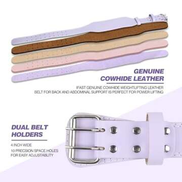 IFAST Weight Lifting Belt, Leather Weight Lifting Belt for Men and Women with 4 inch Padded Lumbar Support Belt for Weightlifting Deadlift, Power Lifting Workout & Squats Exercise (Small, Purple)