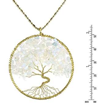 AeraVida Simulated Clear Moonstone Eternal Tree of Life Brass Beads Long Necklace
