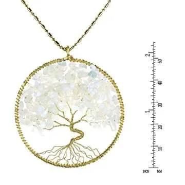 AeraVida Simulated Clear Moonstone Eternal Tree of Life Brass Beads Long Necklace