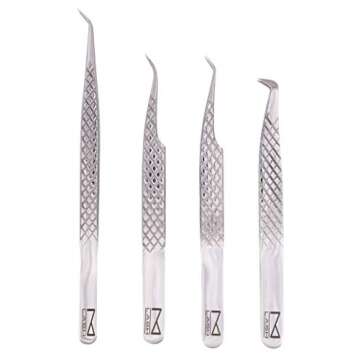 M LASH Tweezers for Eyelash Extensions - Set of 4