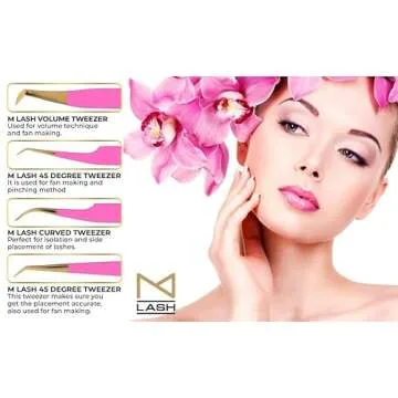 M LASH Tweezers for Eyelash Extensions - Set of 4
