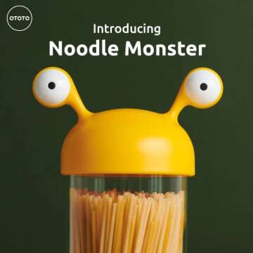 OTOTO Noodle Monster Spaghetti Container Storage for Pantry - BPA-free Glass, Airtight, Food Grade & Dishwasher Safe - Pasta Holder - 5x3.5x12.75 in
