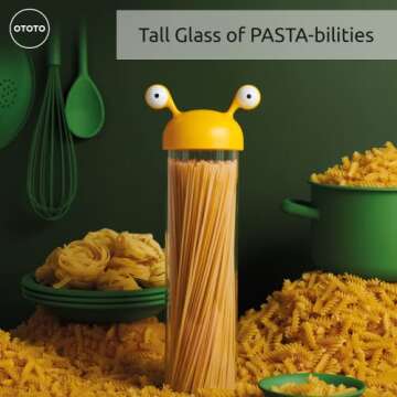 OTOTO Noodle Monster Spaghetti Container Storage for Pantry - BPA-free Glass, Airtight, Food Grade & Dishwasher Safe - Pasta Holder - 5x3.5x12.75 in